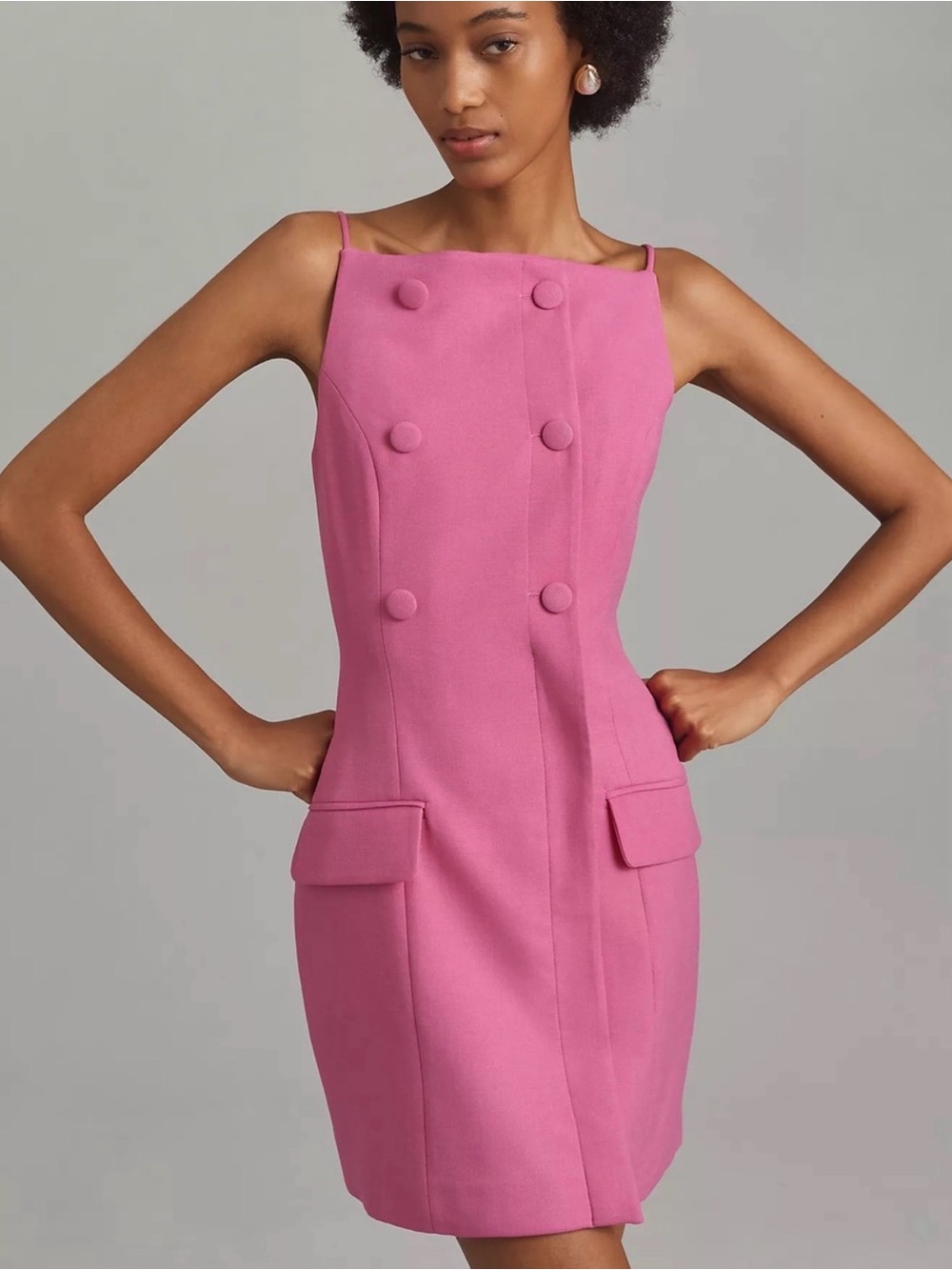 Anthropologie Maeve Sleeveless Square-Neck Button-Front Mini Dress